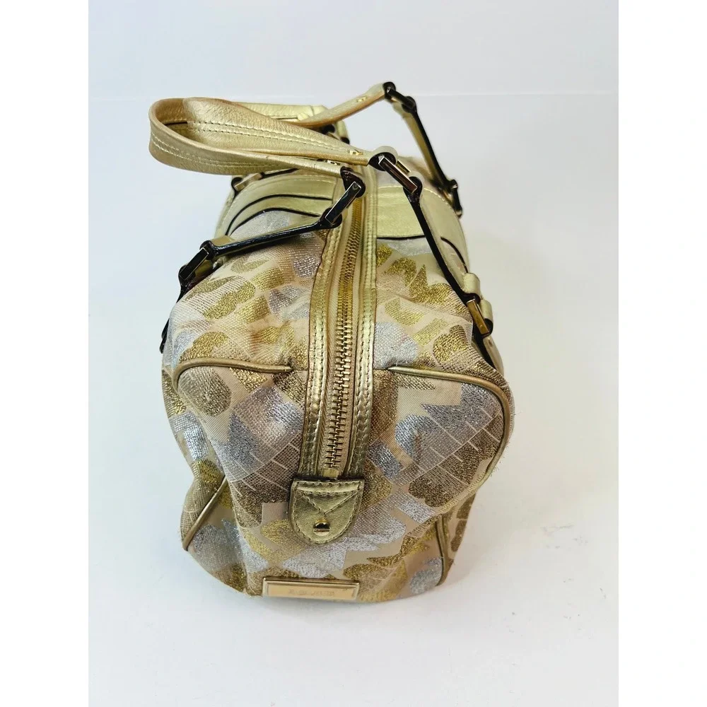 L.A.M.B. Gwen Stefani Metallic Gold Silver Jacquard Satchel Bowling‎ Bag Y2K